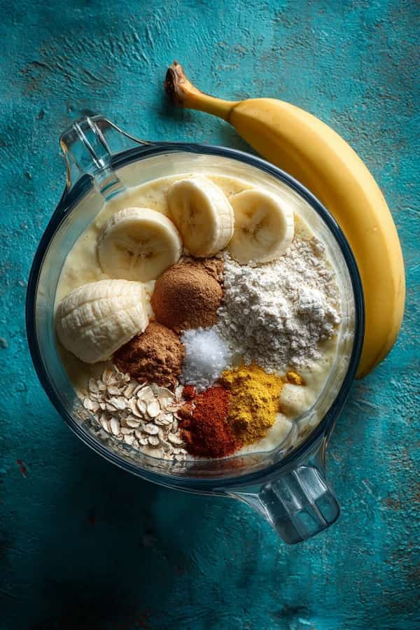 banana pancakes placed in a blender