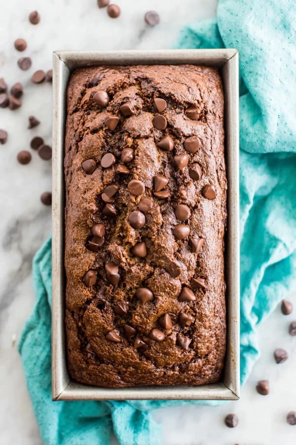 chocolate chip banana bread baked