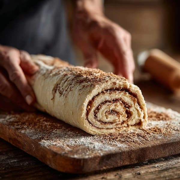 cinnamon roll dough ready fo baking