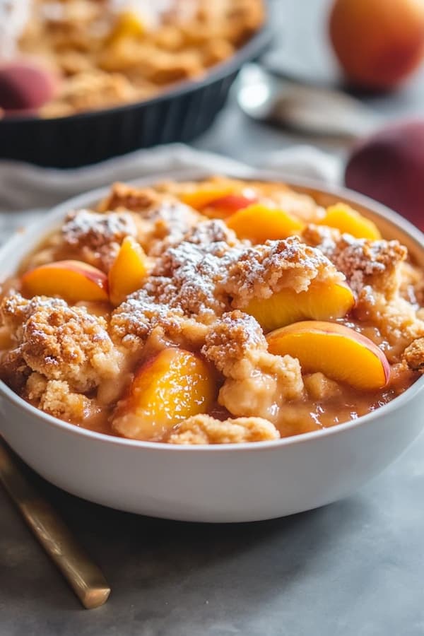 peach cobbler served