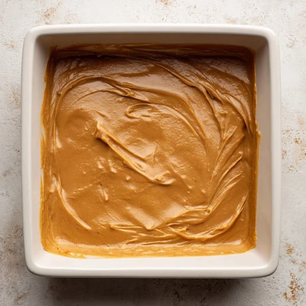 peanut butter fudge in the baking dish