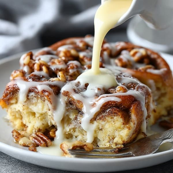 cinnamon roll casserole served