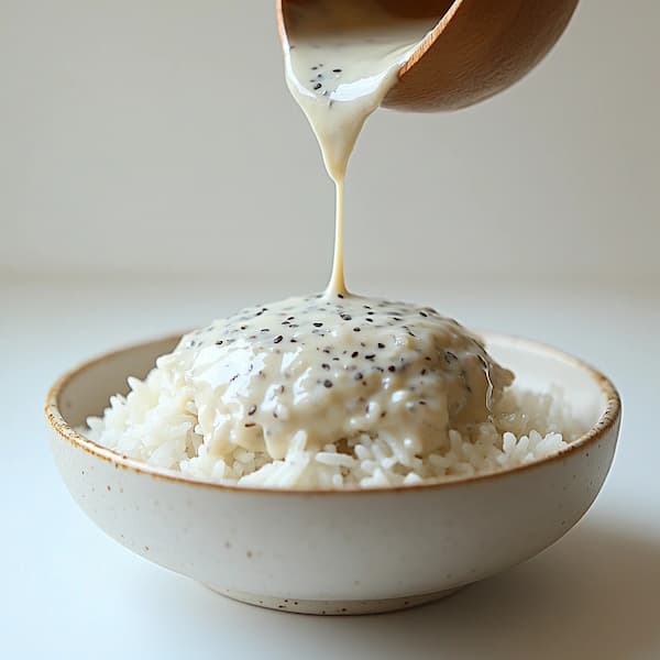 coconut sauce over rice