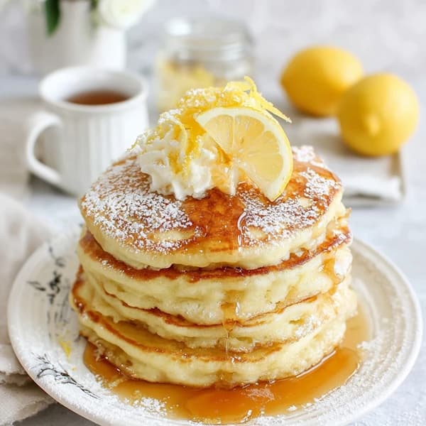 lemon ricotta pancakes served