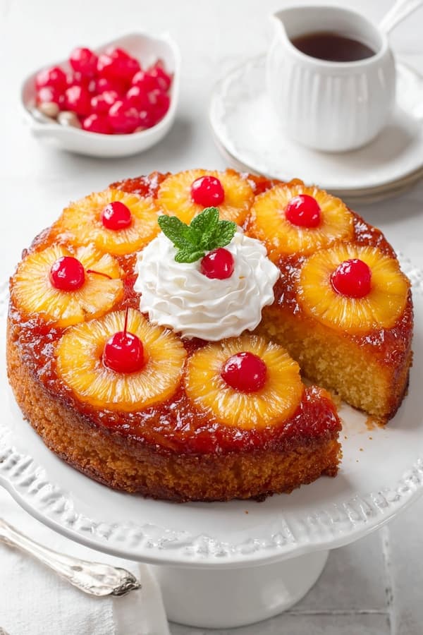 pineapple upside down cake served